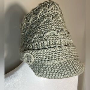 Pistil adult size knitted brim beanie hat gray with button detail